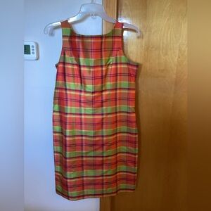 Ladies Victoria Holley Sheath Dress - Large Plaid Print - Oranges & Green - 10P
